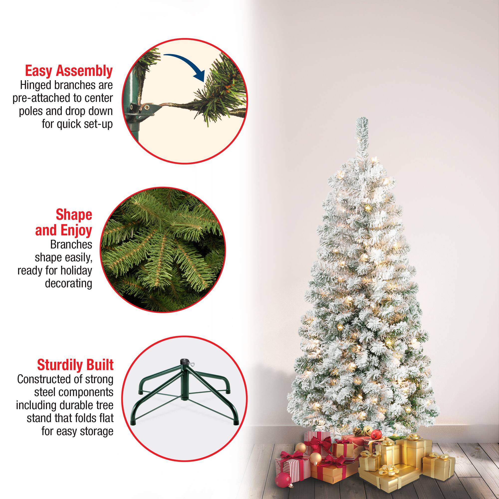 4.5ft. Pre-Lit Acacia Medium Flocked Artificial Christmas Tree, Clear Lights